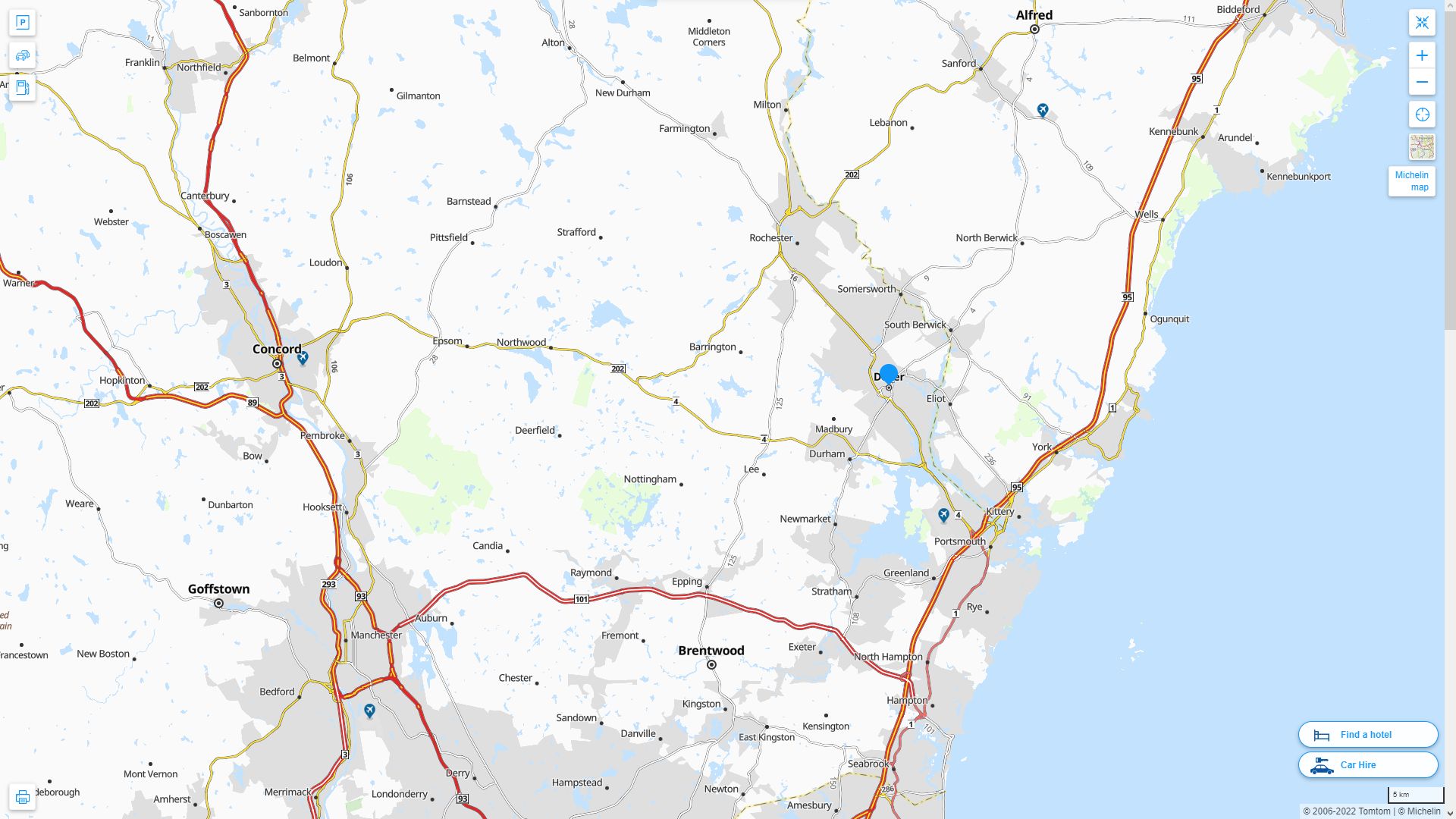 Dover New Hampshire Highway and Road Map